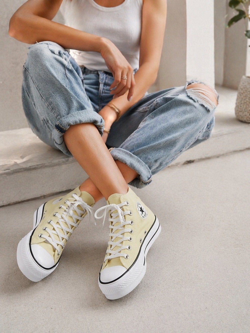 Converse Pale Yellow High-Top Canvas Sneakers
